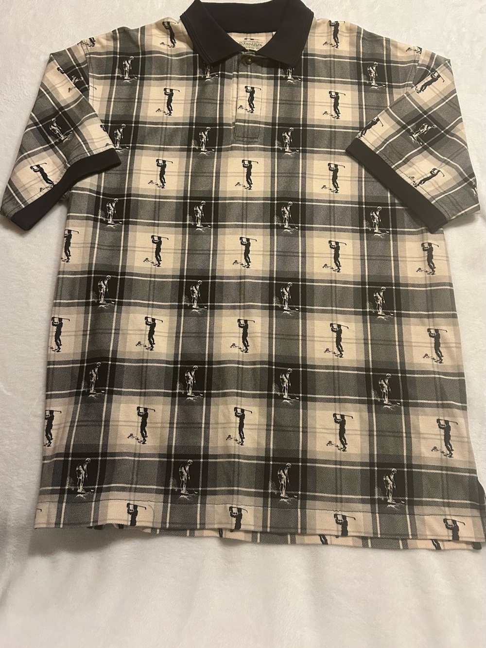 Vintage St. John's Bay Golf Polo Shirt Men's large Cotton Golfer Print Collared